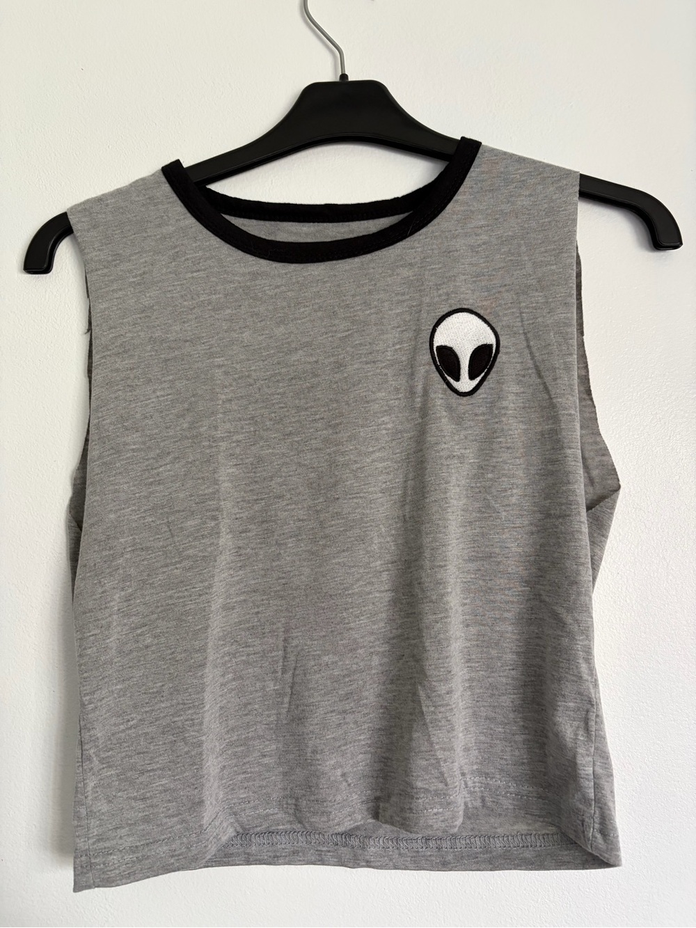 Grey Sleeveless Crop Top with Alien Patch